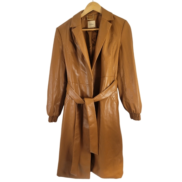 Elie Tahari Jackets & Blazers - Elie Tahari Women Size M Trench Coat Faux Leather Tan Quiet Luxury Spring Preppy